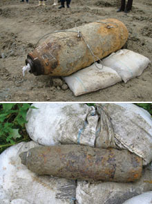 沖縄県内で発見された不発弾（艦砲弾と爆弾）