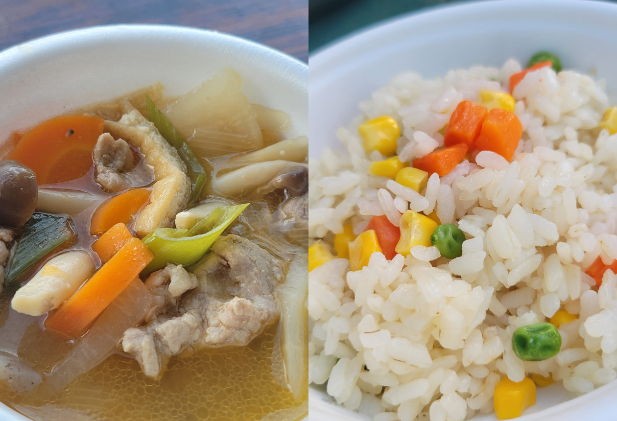 Pork miso soup (left) and butter rice (right)