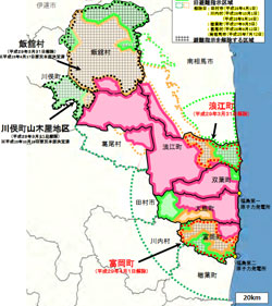 福島で避難指示が解除された区域の地図