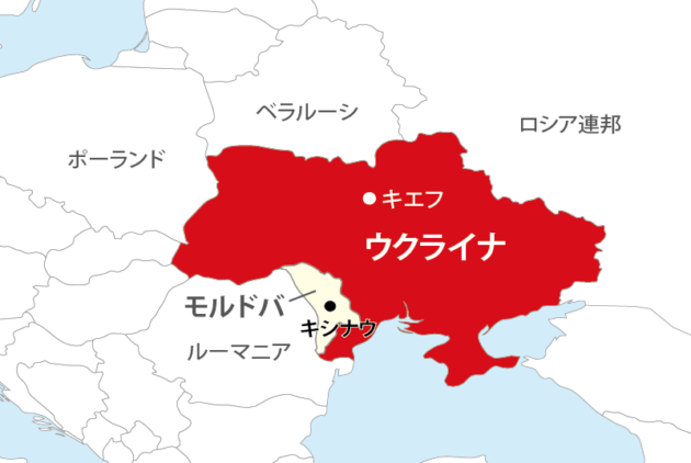 地図。モルドバはウクライナの南東部に位置する。